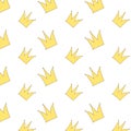 Vector pattern with yellow crowns on a white background. Doodle drawing