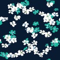 Seamless Hand Drawn Abstract of Mini Flowers. White and Mint Colors Repeating Vector Pattern on Dark Blue Background Ready for Tex Royalty Free Stock Photo