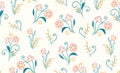 Seamless Modern Embroidery Pattern, Flowers with Leaves on Light Background.