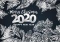 2020 Vector Patterns Made by the Frost. Blue Winter Background for Christmas Designs. Xmas Typographic Label for Holiday Greeting Royalty Free Stock Photo