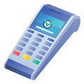 Vector payment machine and credit card. POS terminal confirms the payment by debit credit card, invoce. Vector