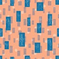 Vector peach polka dots anthropomorphic characters in fun shadowed rectanglar shapes seamless pattern background Royalty Free Stock Photo