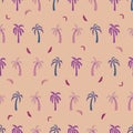 Vector peach tropical horizontal coconut trees seamless pattern background Royalty Free Stock Photo