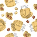 Vector peanuts butter seamless pattern. Jar of peanut butter