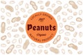 Vector peanuts label, peanut seeds and shells icons