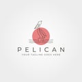 Vector of pelican bird line art logo symbol illustration design with sunset symbol Royalty Free Stock Photo