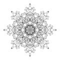 Vector Round Ornamental Graphic Design, Drawing of Snowflake Shape in Mandala Style