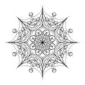 Vector Round Ornamental Graphic Design, Drawing of Snowflake Shape in Mandala Style