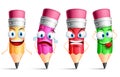 Vector pencil character or mascot colorful set with facial expressions