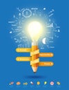 Vector pencil light bulb as creative concept Royalty Free Stock Photo