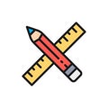 Vector pencil and ruler, project, art flat color line icon.