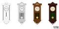 Vector: Pendulum Wall Wooden Clock in colour (color) variations Royalty Free Stock Photo