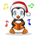 A vector of a penguin singing song from a book isolated on white background. Royalty Free Stock Photo