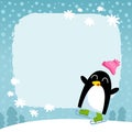 Vector penguin, winter snowy background