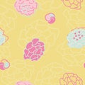 Vector Peonies in Bright Cheerful Colors seamless pattern background.