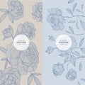 Vector peonies, roses, floral patterns, nature package backgrounds. Line minimalist leaves frames, beauty banners. Use