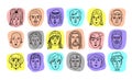 Vector people avatars, Funny faces of men and women. Doodle portraits of people, Hand-drawn trendy girls and boys