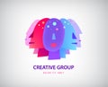 Vector people faces logo. reative team, group, heads with ideas icon isolated Royalty Free Stock Photo