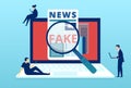 Vector of people fact checking fake news published in social media