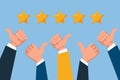 Vector of people hands giving thumbs up, concept of customer review, a five star rating and positive feedback