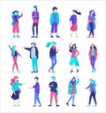 Vector people friends character. Group of teenagers in winter or autumn trendy clother