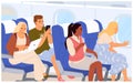 Vector people passengers sitting inside airplane