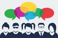 People silhouettes with colorful dialog speech bubbles above Royalty Free Stock Photo