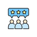 Vector people with star bubbles, rating, feedback, reputation color line icon.