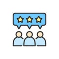 Vector people with star bubbles, rating, feedback, reputation color line icon. Royalty Free Stock Photo