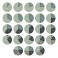 Vector percentage infographics. 10 15 20 25 30 35 40 45 50 55 60 65 70 75 80 85 90 percent pie charts. Circle diagrams isolated