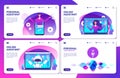 Vector personal assistant, voice assistant, online robotic assistant landing page set