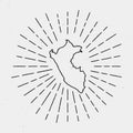 Vector Peru Map Outline with Retro Sunburst. Royalty Free Stock Photo