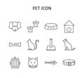 Vector pet icon - dog, cat, pet carrier; bowl; bone; fish; paws; scratching post; collar Royalty Free Stock Photo