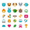 Vector pet shop, zoo or veterinary flat icons set. Royalty Free Stock Photo