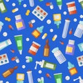 Vector pharmacy medicines, pills and potions pattern or background