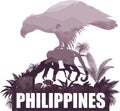 Vector Philippines illustration with philippine Eagle and monkey in rainforest Royalty Free Stock Photo