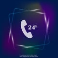 Vector phone neon light icon. Support 24 hours a day. Round the