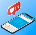 Vector phone and social networking. Phone and push notifications. Like from social media.