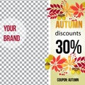 Vector photo frame for promotions. autumn banner template social media.