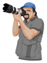 Vector of photographer taking picture with slr camera. Royalty Free Stock Photo