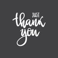 Vector phrase just thank you handwritten inscription. Hand lettering typography template. White on black, chalk on a blackboard. Royalty Free Stock Photo