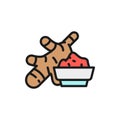 Vector pickled ginger, spicy seasoning flat color line icon.