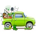 Vector Pickup Truck with Garden Accessories Royalty Free Stock Photo