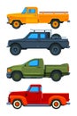 Vector pickup trucks. Various illustrations of transport