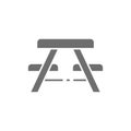 Vector picnic table with benches grey icon.