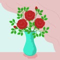 Vector picture with abstract roses in a vase on the window