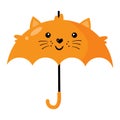 Vector illustration of cute cartoon red cat umbrella isolated on white background. Royalty Free Stock Photo