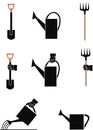 Vector picture garden tool : showel, watering can. fork