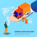 Vector picture with a global delivery system for goods and services.