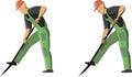 Vector picture of a man digs ground by shovel in 2 options- with outlines and without outline